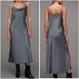 Anthropologie Elyse Slip Sun Dress Bias Cut Silver Gray Large Sundress